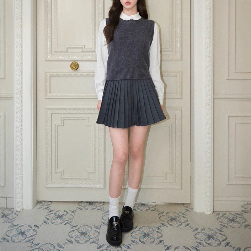 Avenement/Pure Wool Round Neck Knitted Vest Vest Sweater Preppy Style Korean Women's Autumn and Winter