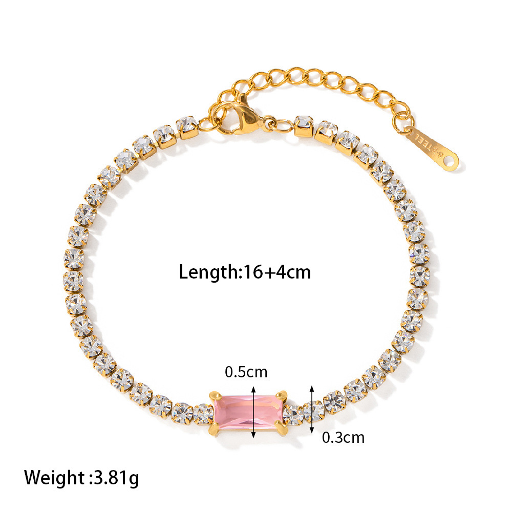 304 Stainless Steel IG Style Simple Style Shiny Plating Inlay Rectangle Zircon Bracelets display picture 3