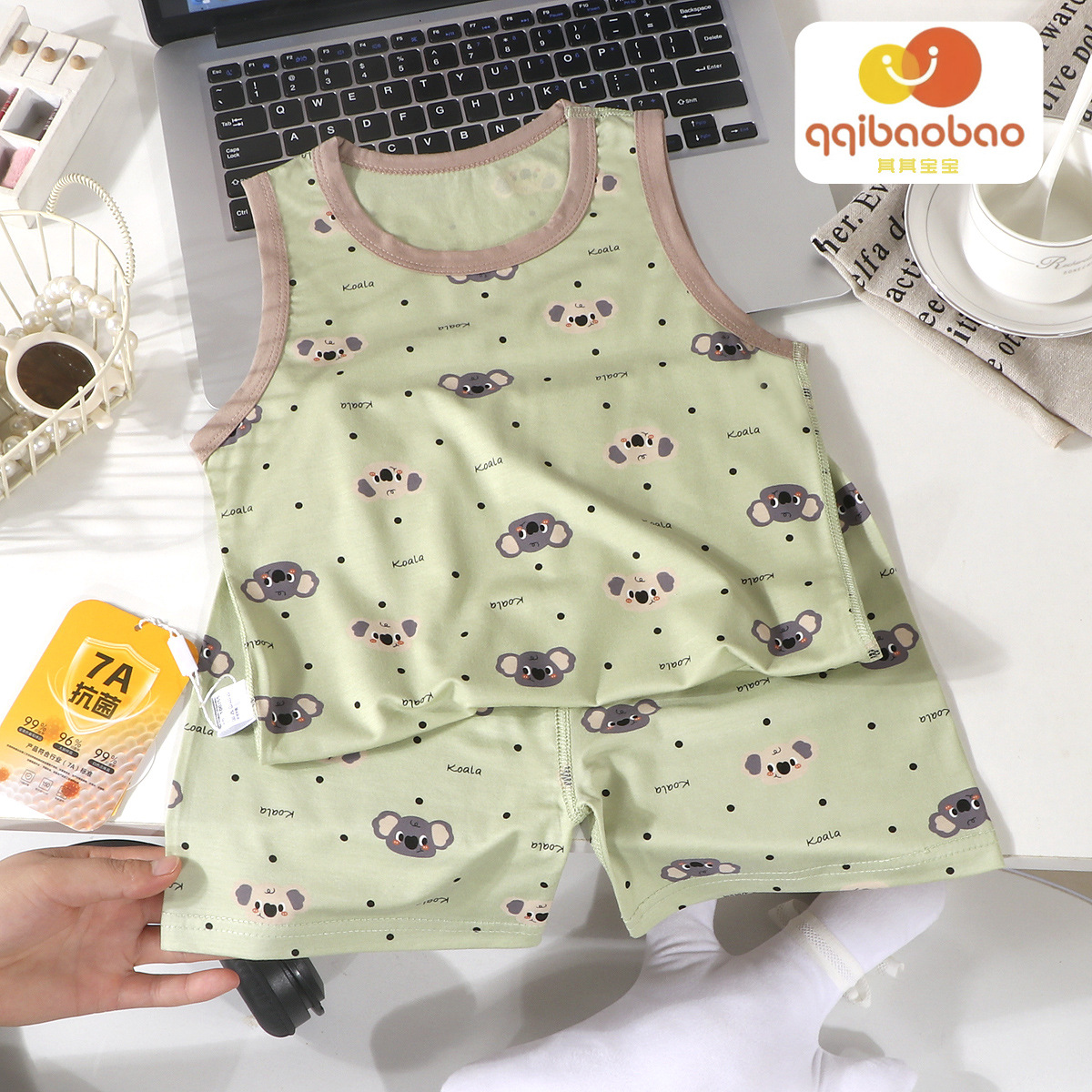 Su bebé verano nuevo chaleco para niños pantalones cortos traje niño delgado de dibujos animados transpirable de dos piezas servicio a domicilio