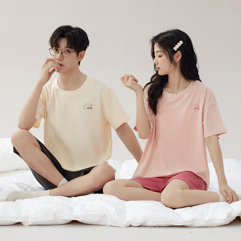 [Antibacteriano] Pijamas de pareja, ropa de hogar de algodón de manga corta de verano para mujer, pantalones cortos delgados para hombre, sueltos y exteriores