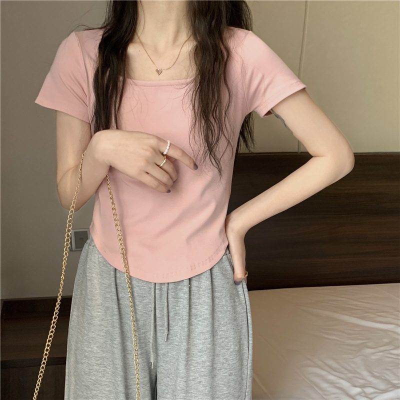 175g Weight Short Sleeve Sleeve Length Polyester Fabric Type Short Top Length T-shirt Tops Type Casual, Daily Occasion Square Neck Neckline Slim Fit Type Solid Color Pattern Spring, Autumn Season Women's Gender Casual, Simple Style Style Wholesale Women's Casual Simple Style Solid Color Short Sleeve T-Shirts 4