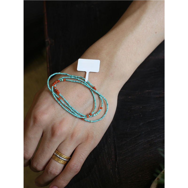 High Porcelain Turquoise Three-Circle Multi-Treasure Bracelet 3mm Ultra-Fine Millet Beads Southern Red Clavicle Chain New Chinoiserie