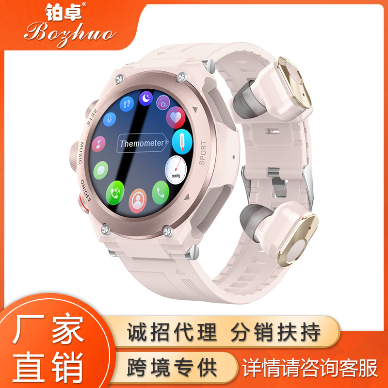T92 smart watch Bluetooth headset 2-in -1 body temperature blood oxygen monitoring music watch sports waterproof men's New