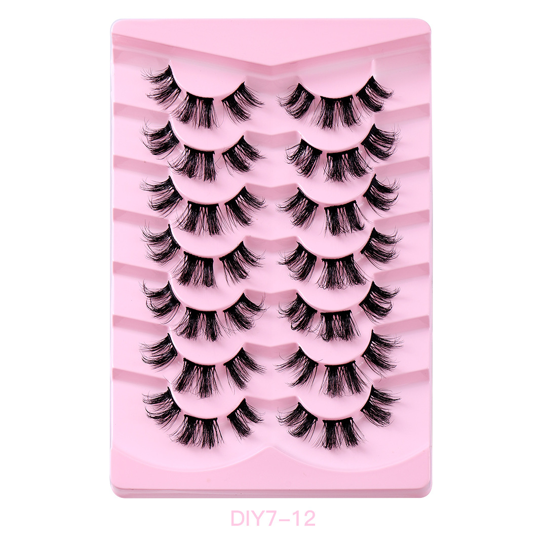 Europeo y americano transfronterizo 7 pares de fibra química split frito pestañas falsas curling gruesas pestañas naturales artificiales al por mayor