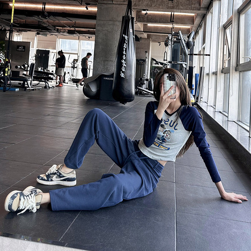 Cross-border straight drawstring wide-leg sports pants for women spring and autumn running quick-drying fitness pants loose casual pants slimming sweatpants