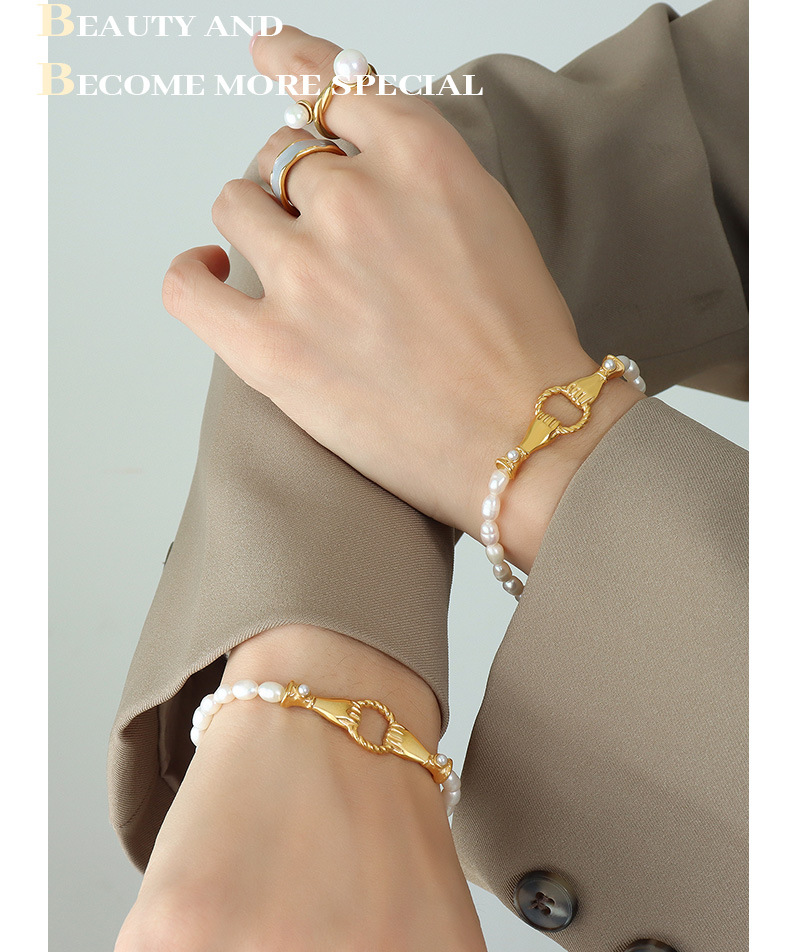 Fashion Round Pearl Titanium Steel Beaded Plating Bracelets 1 Piece