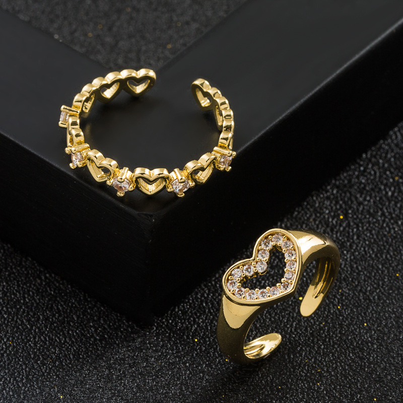 Fashion Copper-plated Gold Micro-inlaid Zircon Heart Ring display picture 1