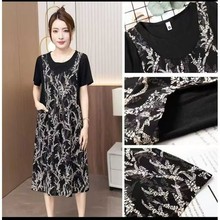 一件代发时尚碎花连衣裙女2025夏季新款宽松显瘦假两件中长款裙子
