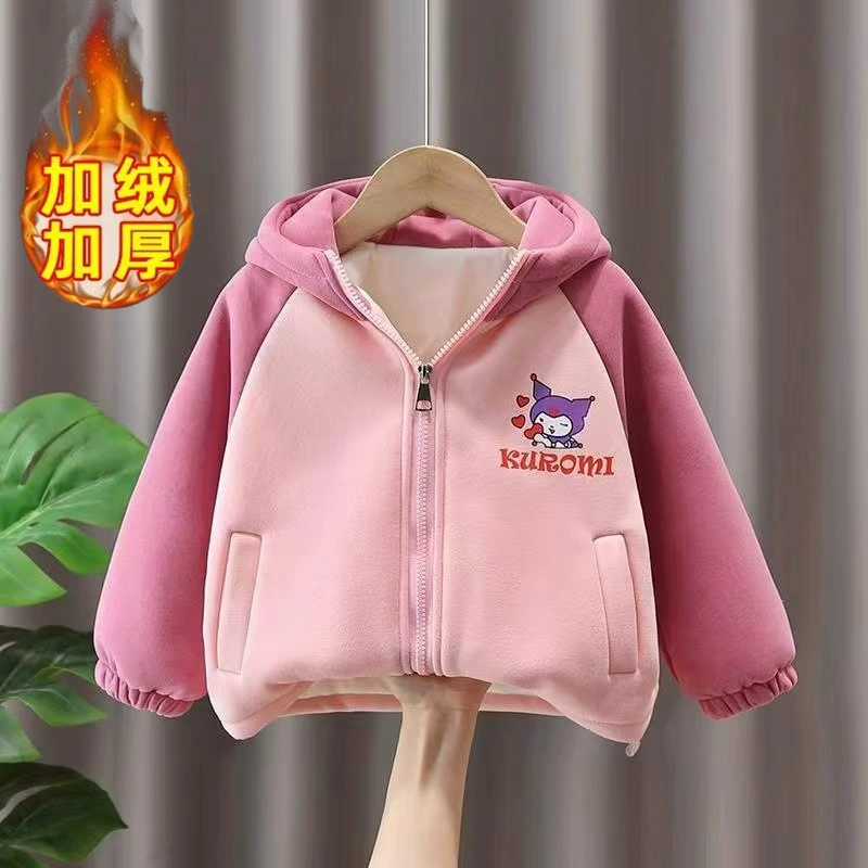 2024 новая девушка с капюшоном топ зимний ребенок корейская версия модной рубашки на молнии детская мультяшная куртка