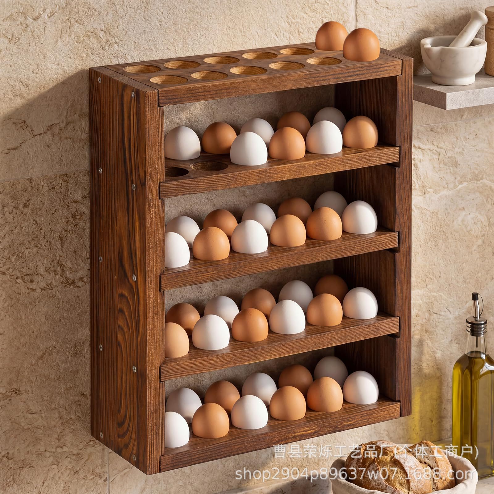 Wooden Egg Holder Desktop Egg Storage Rack Kitchen Egg Storage Layer Shelf Wall Mounted Farmhouse Egg Organizer