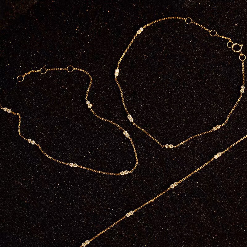 Japanese-Style 18K Gold-Plated Ultra-Fine Mini Diamond Bracelet with Interlocking Diamonds, Light Luxury, High-End Minimalist Bubble Jewelry Japanese-Style 18K Gold-Plated Ultra-Fine Mini Diamond Bracelet with Interlocking Diamonds, Light Luxury, High-End Minimalist Bubble Jewelry