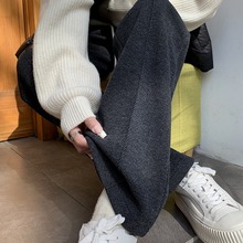 加绒加厚毛呢裤子女2025秋冬天新款高腰人字纹直筒窄版西装阔腿裤