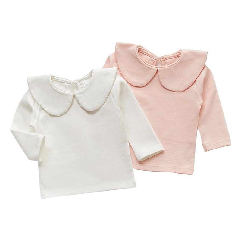 Camiseta de bebé 2024 primavera y otoño bebé de manga larga Camiseta pequeña solapa de los niños camisa de fondo superior de algodón superior de los niños