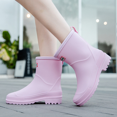 Cross-border best-selling Korean single Russian women's medium height anti-slip rain boots, fashion rain boots, mid-sole waterproof rubber shoe covers