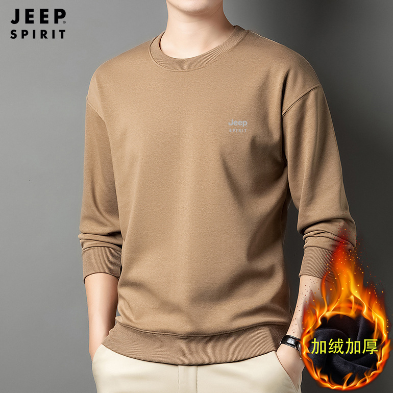 JEEPSPIRIT 기모 스웨트 셔츠 남자의 가을과 겨울 기모 두꺼운 느슨한 플러스 사이즈 라운드 넥 스포츠 긴 소매 티셔츠
