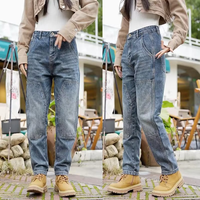 2024 otoño e invierno nuevo estilo azul claro pantalones vaqueros casuales de moda para hombres de pierna recta suelta tendencia pantalones de todo fósforo coreanos