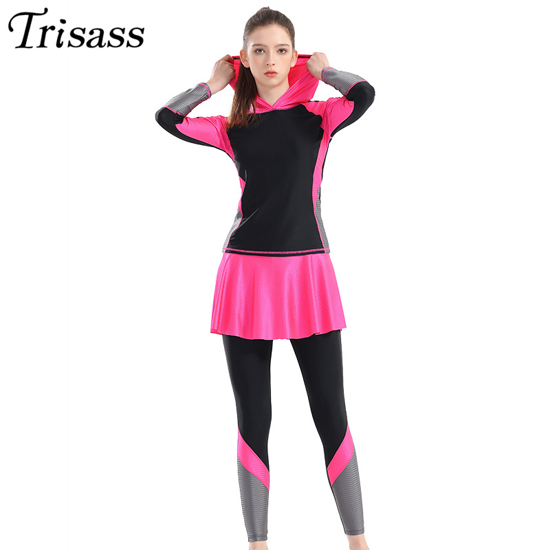 Trisass 2024 New Plus Size Split Women's Swimsuit Long-sleeved Trousers Skirt Hooded Sunscreen Slimming