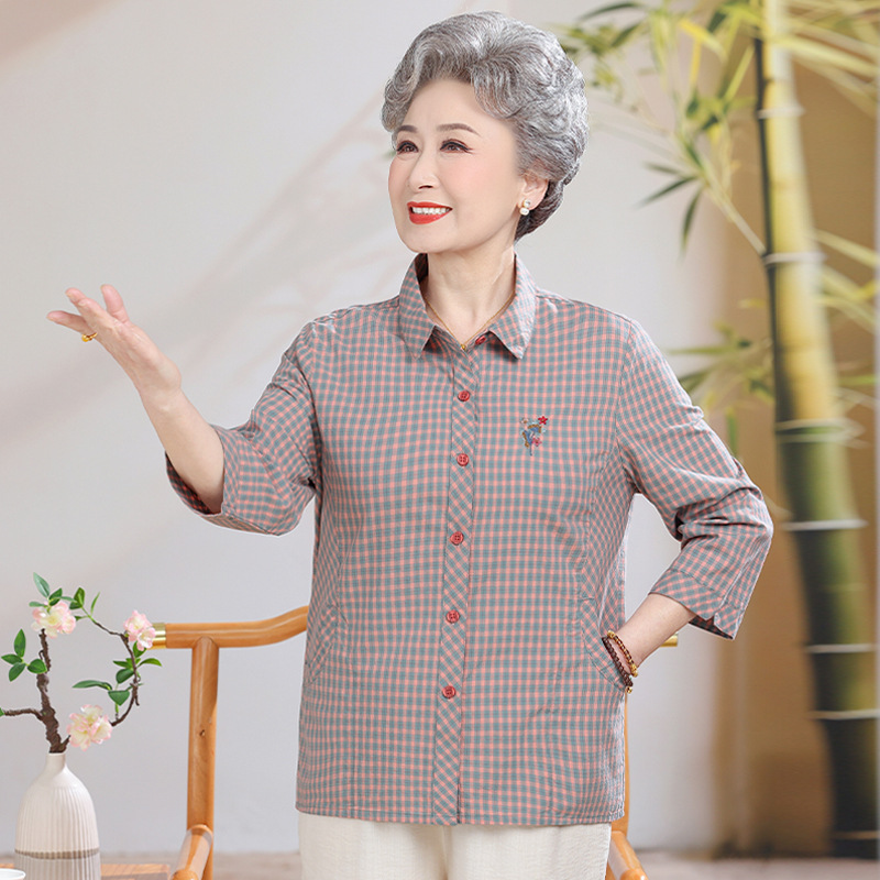Elderly Women's Pure Cotton Shirt for 70-80 Year Old Mothers and Wives, Spring and Summer Three-Quarter Sleeve Top, Grandma's Mid-Length Sleeve Shirt Elderly Women's Pure Cotton Shirt for 70-80 Year Old Mothers and Wives, Spring and Summer Three-Quarter Sleeve Top, Grandma's Mid-Length Sleeve Shirt