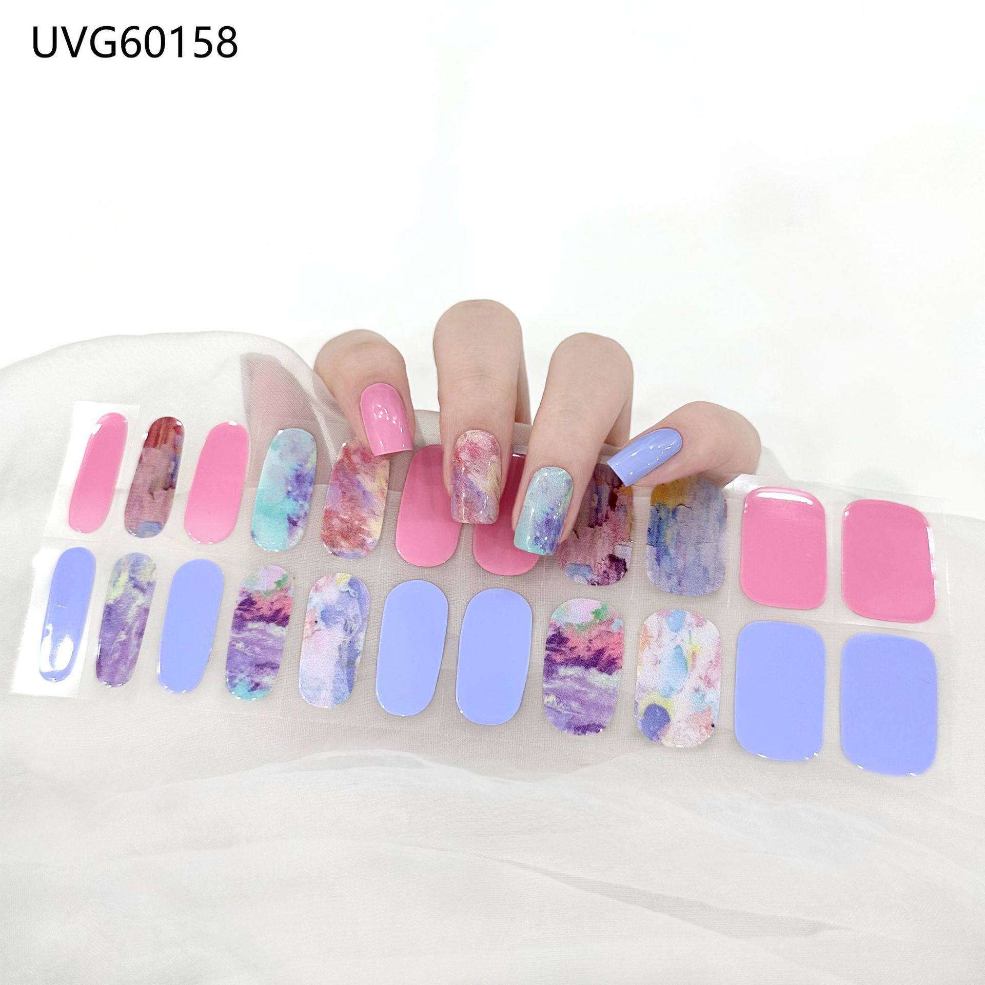 Pegatinas de uñas de gel UV transparentes efecto hielo, semicuradas, con lámina dorada, fototerapia, efecto película de aceite