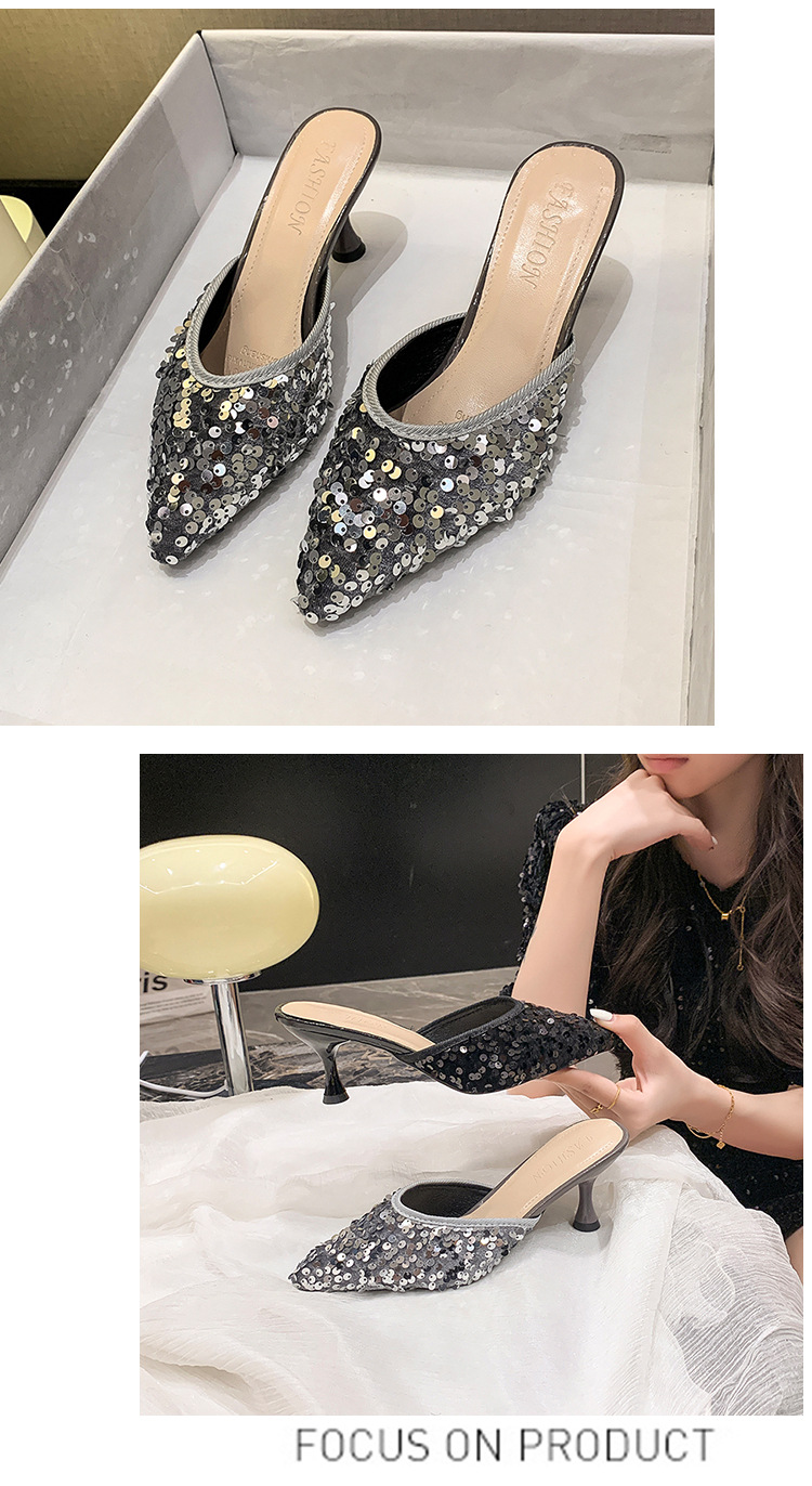 Petite Women's Sequined Stiletto Sandals, Stylish And Sexy Pointed Toe, Perfect For Summer_vogvips.com