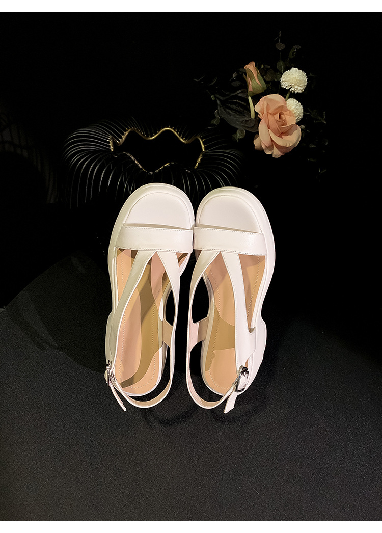 Sandal nữ đế dày da thật hở mũi gót xuồng 5 cm đi biển nhẹ êm — màu đen, màu trắng ngà chi tiết 18