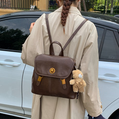 美拉德流行双肩包包女士2025新款潮复古棕色通勤上课手提包小背包
