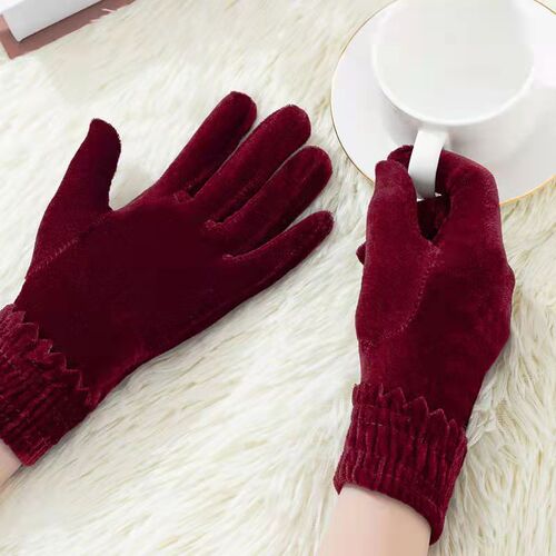 Winter and Autumn Gold Velour Warm Riding Gloves for Cold Weather, Electric Scooter, Square Dancing Outdoor Fleece Gloves, Universal