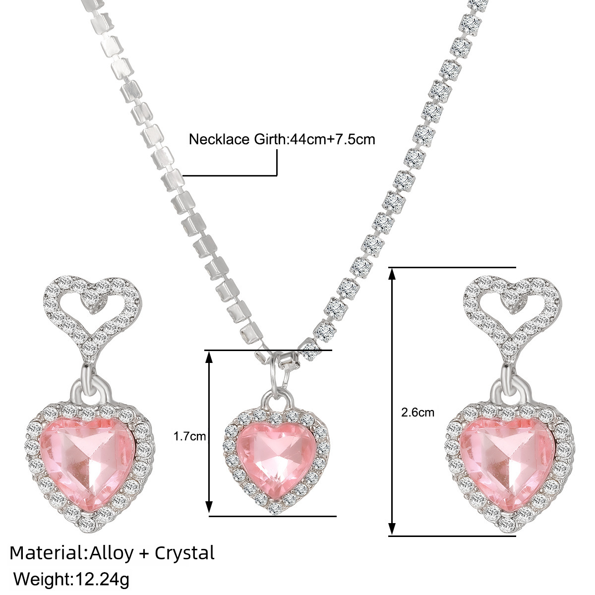 New y2g pink necklace cross-border full diamond necklace female peach heart bridal necklace earrings suit jewelry_voghion.com