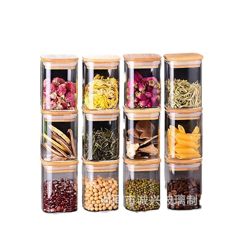 Juego de 12 Frascos de Vidrio Cuadrados Amazon, Frascos de Almacenamiento Sellados, Caja para Condimentos, Botella de Vidrio para Almacenamiento de Condimentos