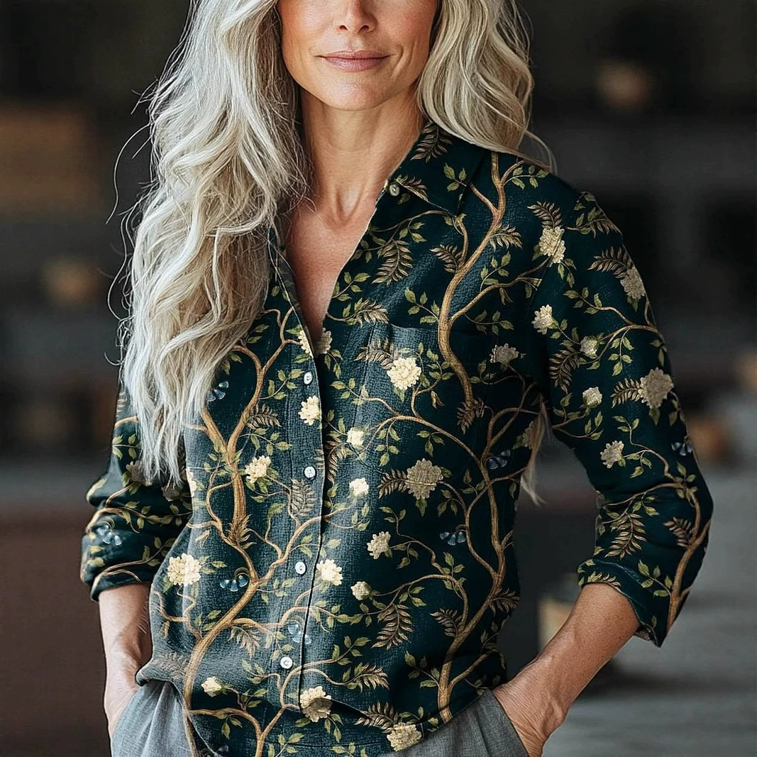 Новая внешнеторговая женская рубашка 2025 года трансграничный топ лацканный 3D-принт изысканная конопляная ткань Amazon D