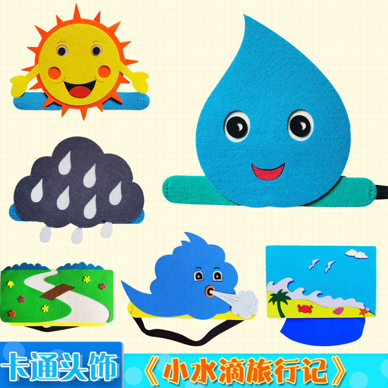 Small water drop travel notes headdress props Sun wind and rain cartoon hat natural headgear children dress up performance Sea