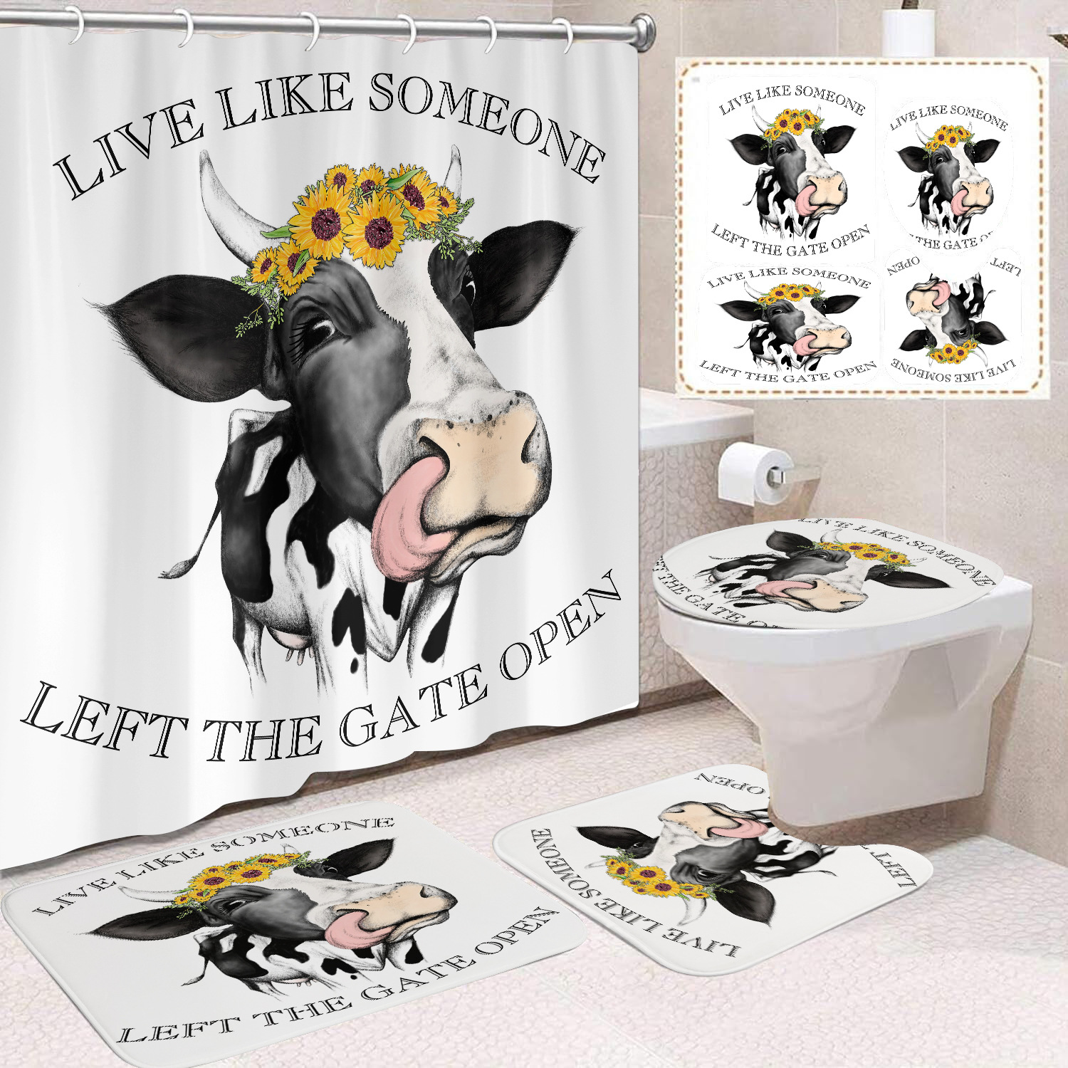 Cortina de ducha de poliéster con estampado digital de animales, impermeable, creativa, para baño, de Amazon, transfronteriza