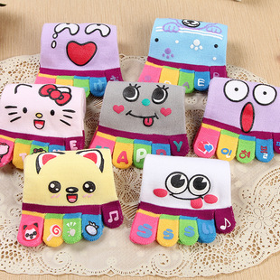 Spring and Autumn Boneless Toe Socks Cute Dot Cartoon Women's Toe Socks Sweat-Absorbent Breathable Smiling Bear Ins Cotton Socks