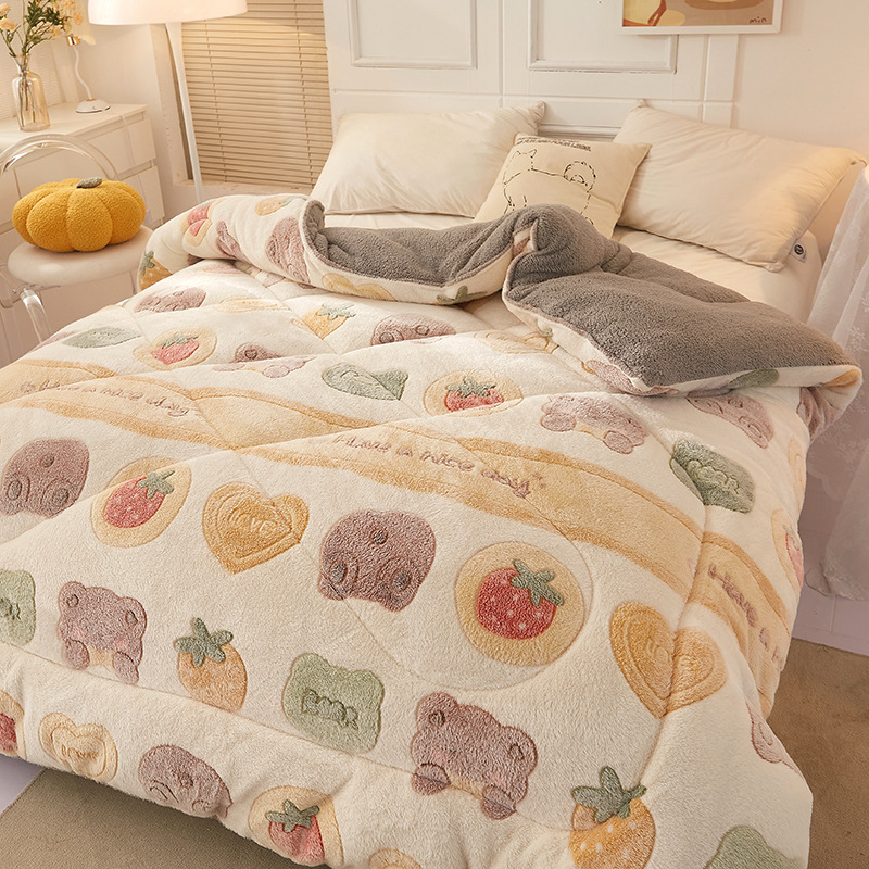 겨울 벨벳 이불 진저브레드 화이트 베어 [촉감이 따뜻하고 푹신하고 부드럽습니다]