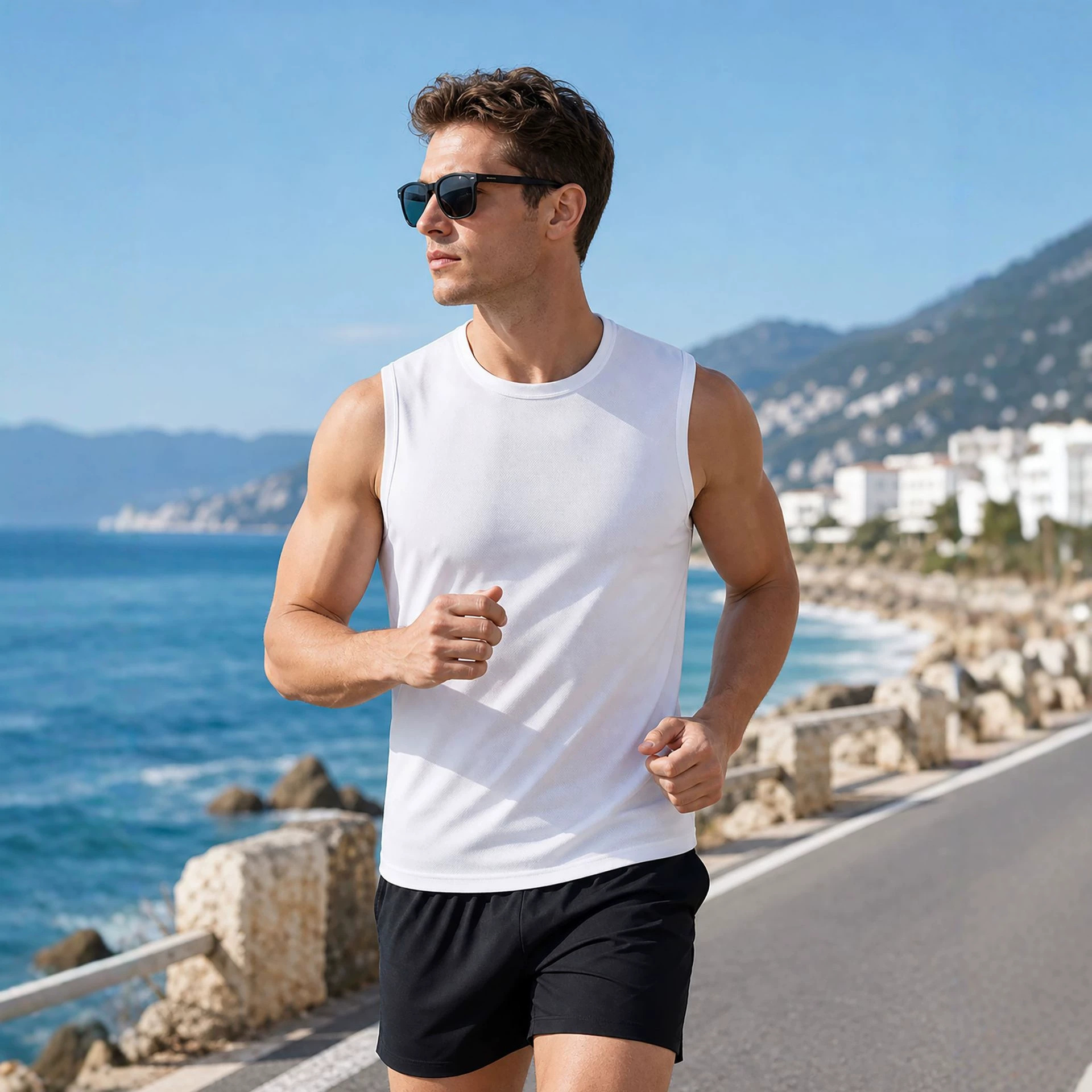 European and American large-size men's quick-dry tank top, ice silk sleeveless fitness clothing, basketball and track and field t-shirt, breathable vest
