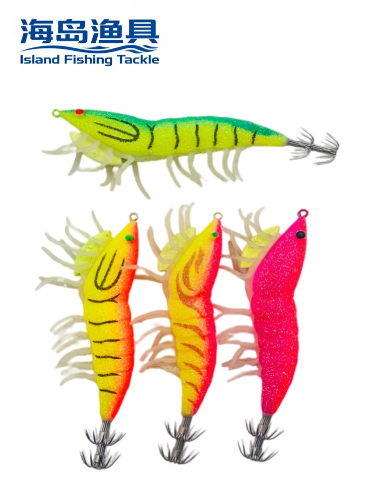 Wholesale wooden shrimp fake bait Luya bottom fishing bait soft foot shrimp bait with ringing bead root fishing trolling bass soft bait 2