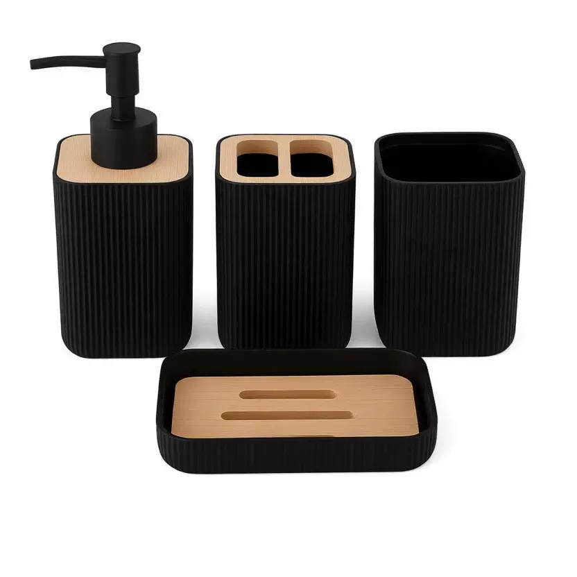 卫浴套装卫浴4件套卫浴竹盖子套装卫浴竹片套件皂液瓶牙刷架卫浴