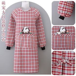 Apron Kitchen Cotton Household Long-Sleeved Anti-Fouling Coveralls Apron Breathable and Stain-Resistant New Cooking Work Clothes