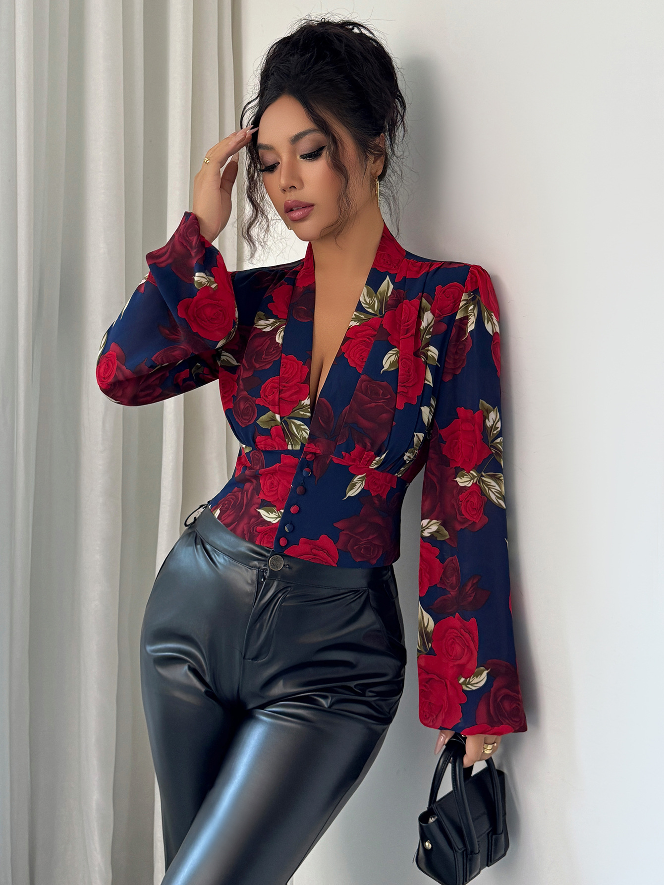 High Waisted Printed Vest Shirt Women's Elegant Style Casual Blouse For Spring/Autumn Summer Regular Fit Polyester_ecoleips.com