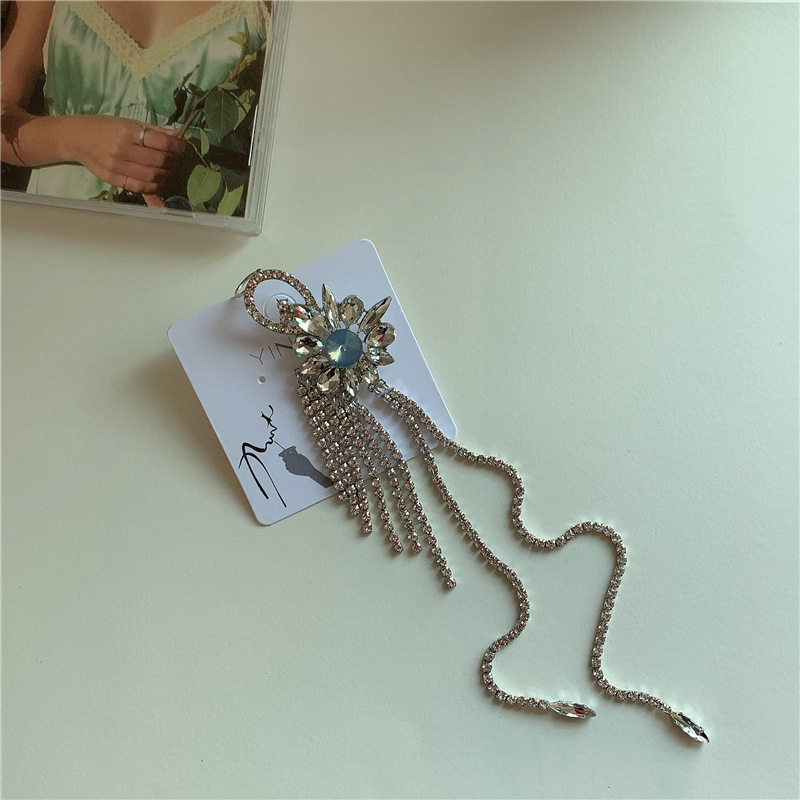 Long Flashing Diamond Tassel Chain Earrings display picture 5