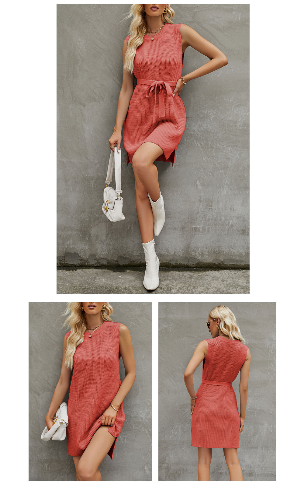 Sleeveless Sleeve Length Sweater Dress Dresses Type Polyacrylonitrile Fiber Fabric Type Women's Sweater Dress Sexy Round Neck Sleeveless Solid Color Above Knee Street