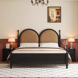 法式中古风巴黎床美式复古实木床双人储物床全实木软包轻奢网红床