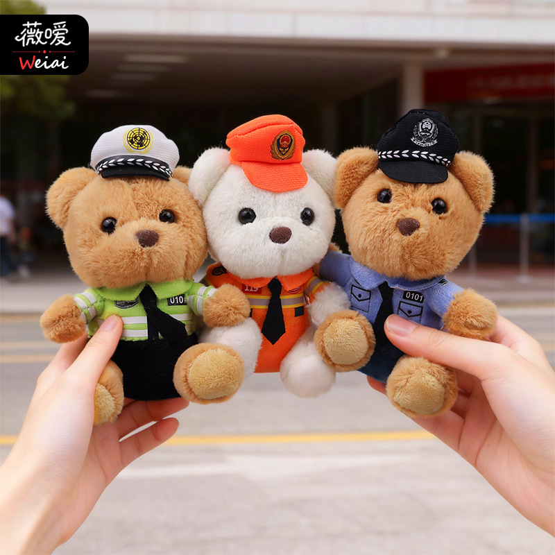 Cyber Red Cavalry Traffic Police Teddy Bear Doll Doll Keychain Police Bear Hanging Pendant Doll Toy Small Gift