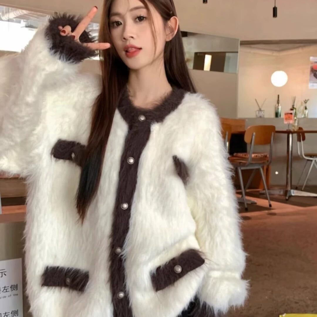 Зимний свитер, куртка, вязаный кардиган, корейский стиль, стиль Chanel, увеличенная толщина, элитный уровень