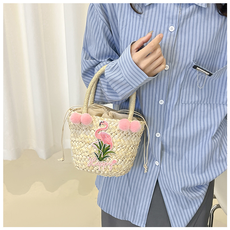 Women's Small Straw Letter Flamingo Flower Vacation Beach Weave Open Straw Bag display picture 17
