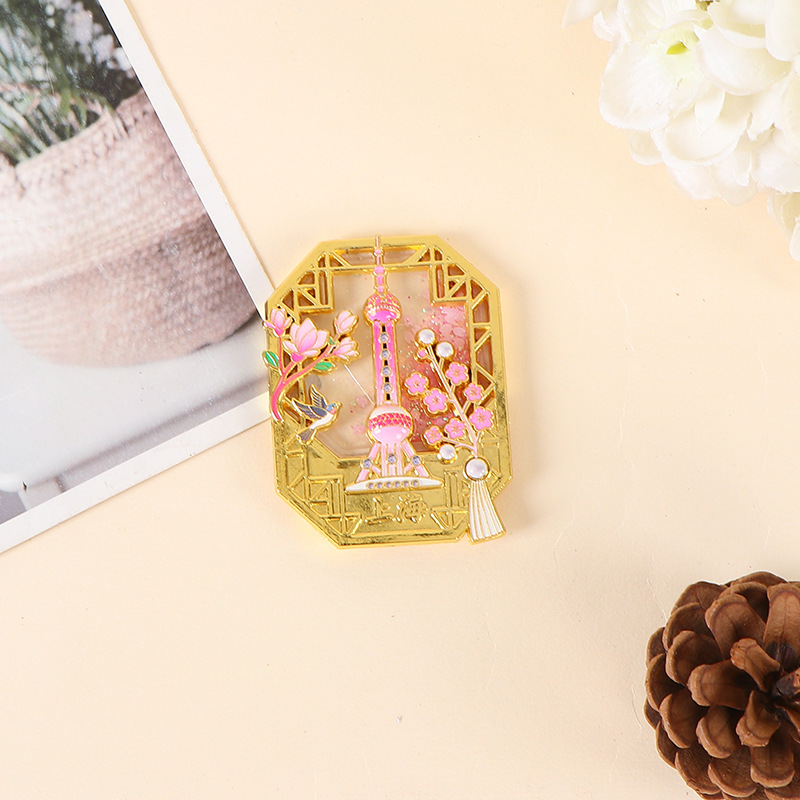 木製冷蔵庫マグネット カスタムメイド クリエイティブ マグネット式 文化的・創造的なDIY 上海観光名所 エポキシ樹脂製お土産グッズ