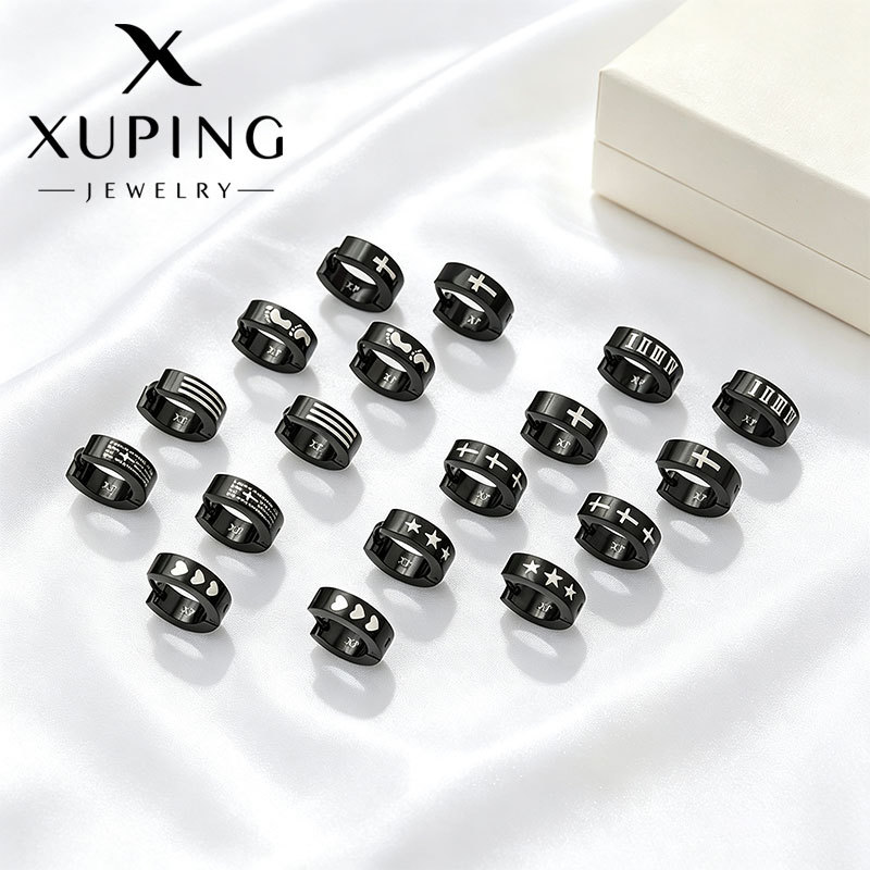 Xuping simple dulce y cool personalidad de acero inoxidable moda negra pendientes de moda para hombres y mujeres por mayor image 1