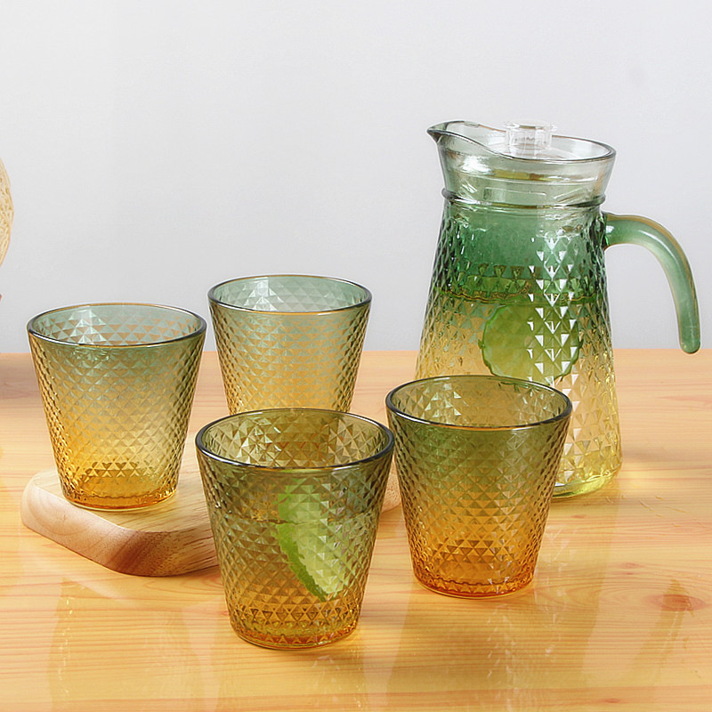 玻璃冷水壶水杯套装泡茶壶茶杯透明加厚玻璃壶杯子锤纹工艺水瓶