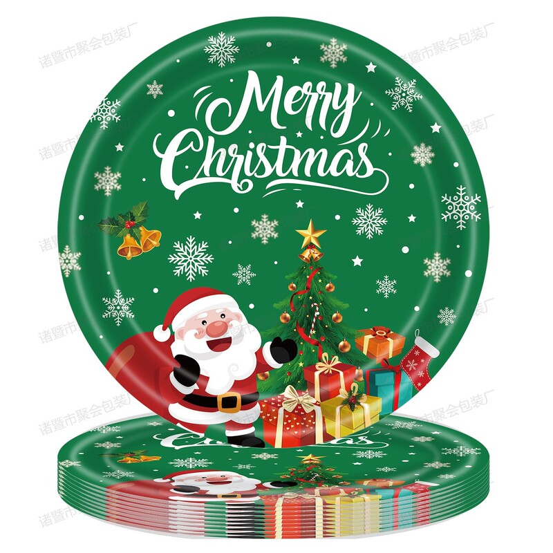 新しいクリスマステーマのパーティー用品赤と緑の使い捨て紙皿紙コップティッシュフラグ食器装飾アレンジメント|undefined