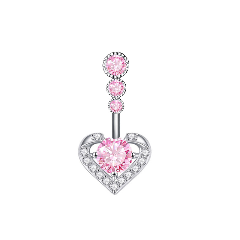 Piercing nombril papillon et cœur rose en acier inoxydable_voghion.com